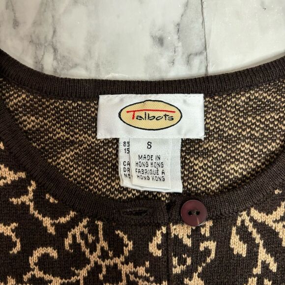 Vintage Talbots Silk Cashmere Blend Button Down Cardigan Sweater Small Brown Tan - Picture 4 of 7